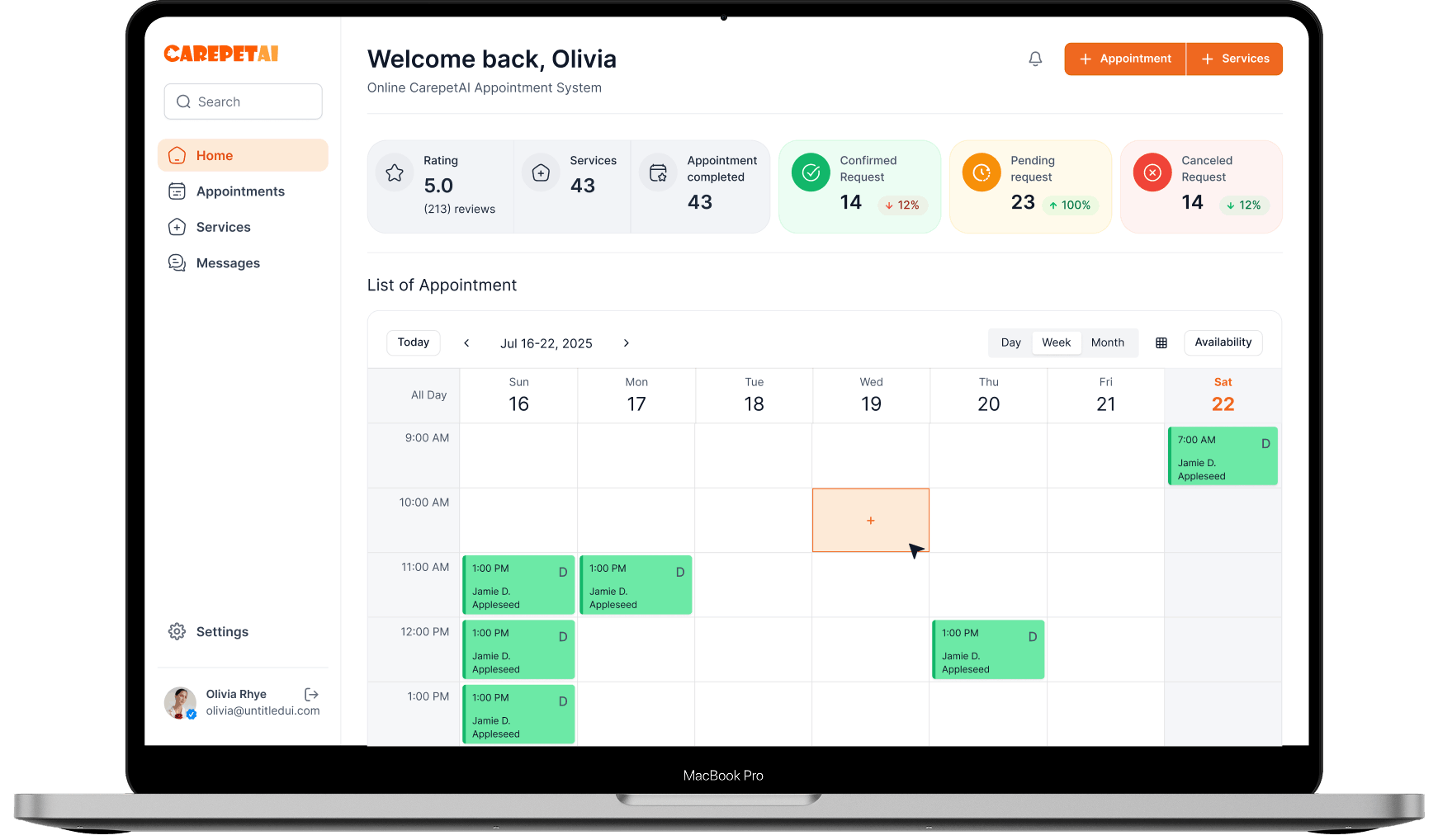 Appointment management dashboard